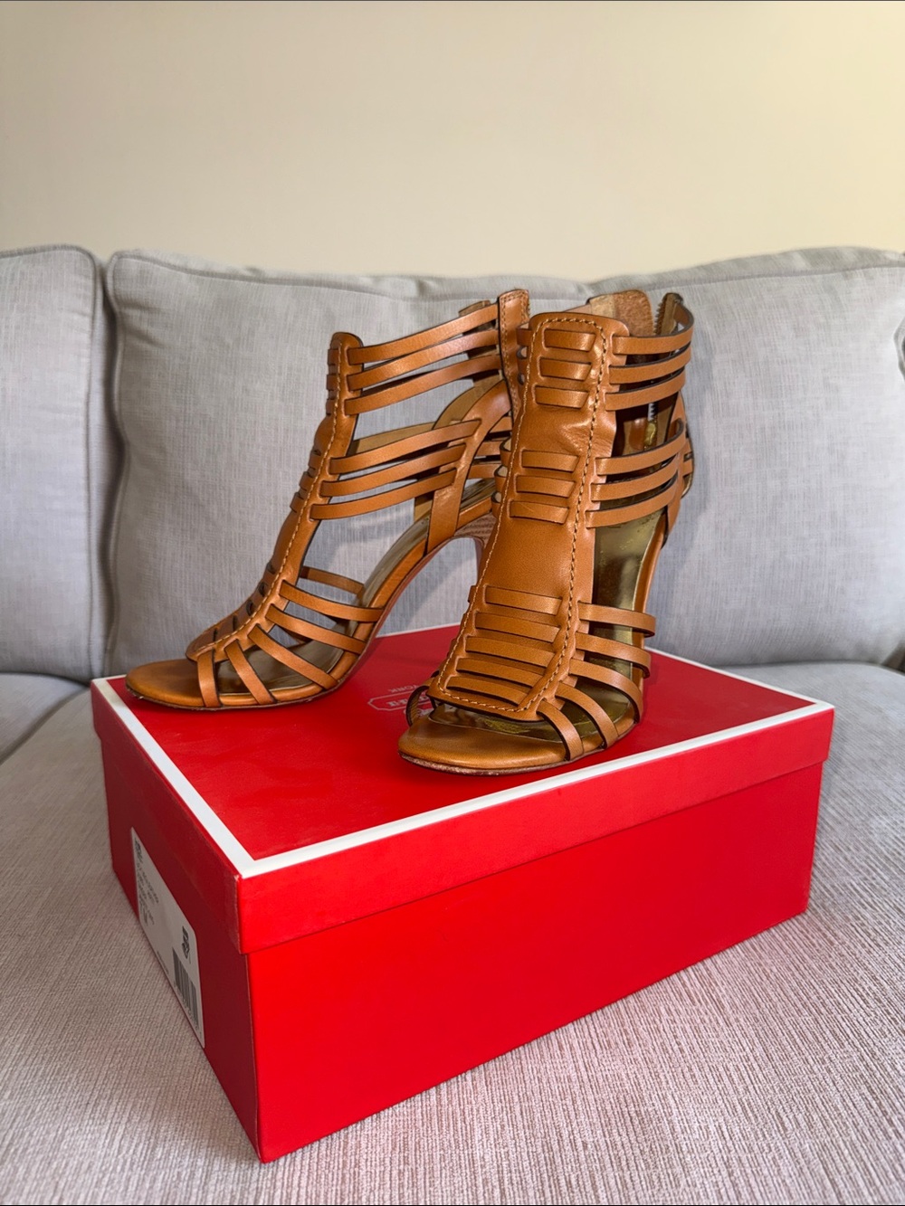 Coach Strappy Tan Leather High-Heel Sandals
